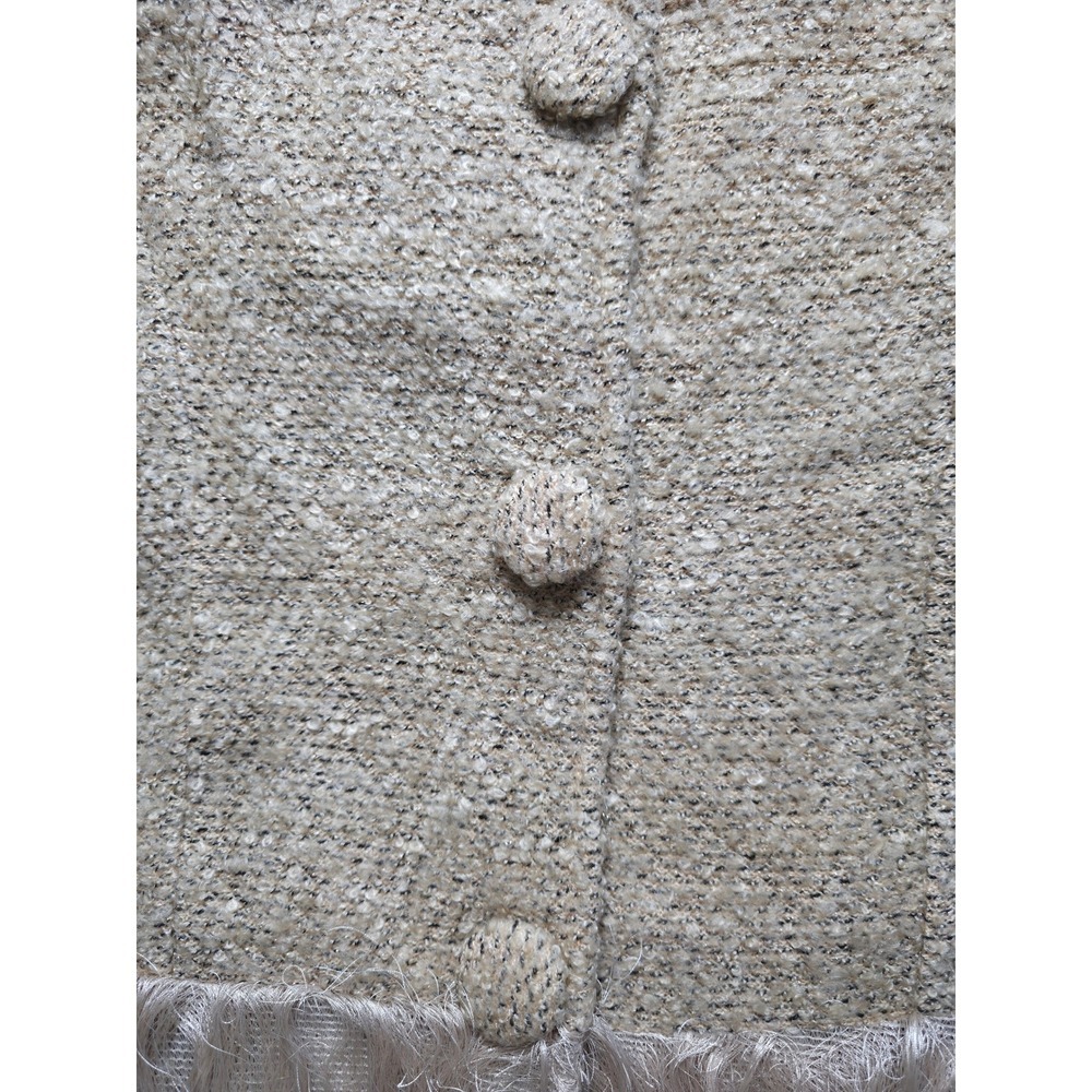 SofieMae Tweed Fringe Jacket Dress Beige Button Front Size M Chic - Picture 14 of 14